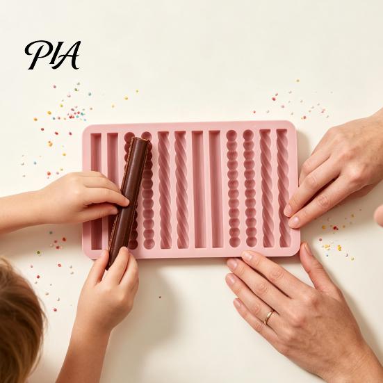 Homemade Cookie Baking Pan Silicone Chocolate Rod Mold, 12 Cavity Non-stick Tray, Heat Resistant Pretzel Bar Tray Flexible Strip Mold for Oven