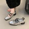 Fashion 2025 NEW French Style Chunky Heel Cross Band Square Head Single Shoes Commute Evening Wind Comfortable Leather Shoes