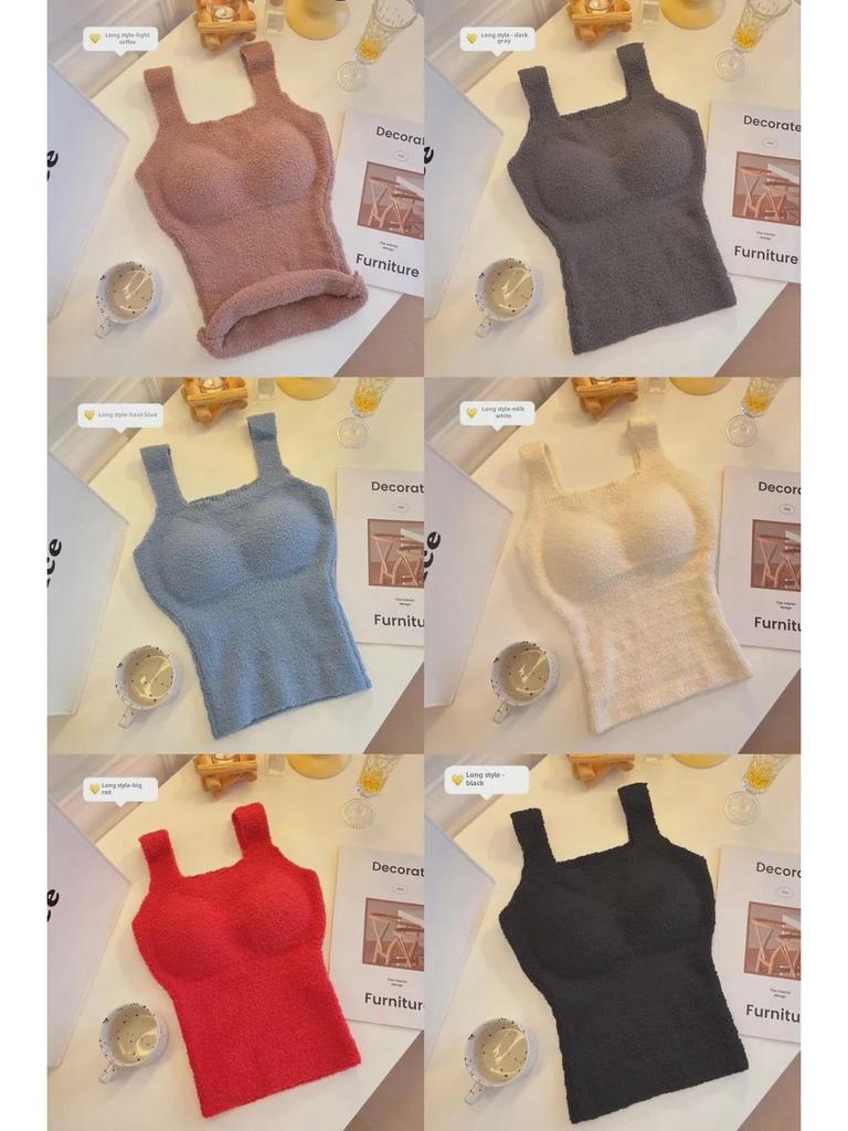 Встроенный жилет-комбинезон из плюша ягненка с нагрудными подушечками — теплый слой без бюстгальтера для осени и зимы