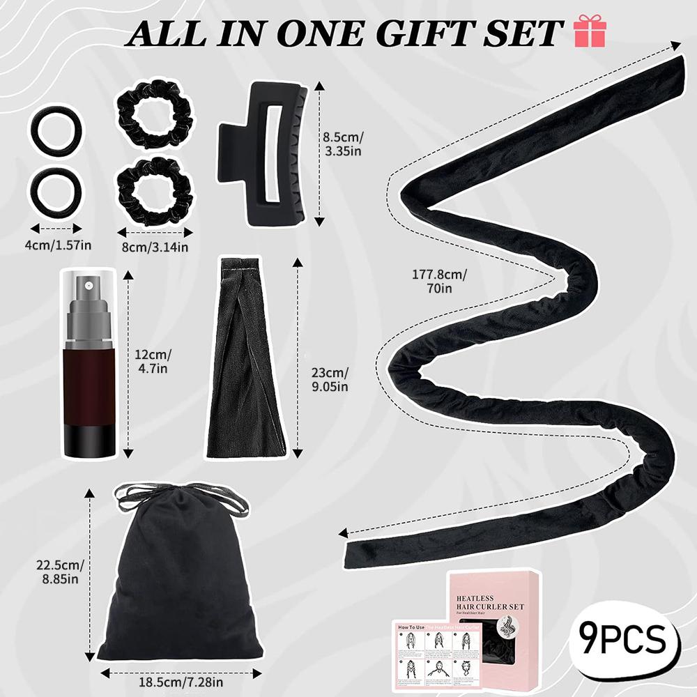9 шт. Повязка для завивки без нагрева, Ролики из шелковой ленты без нагрева для ночных кудрей, Набор для укладки с заколками для волос и С