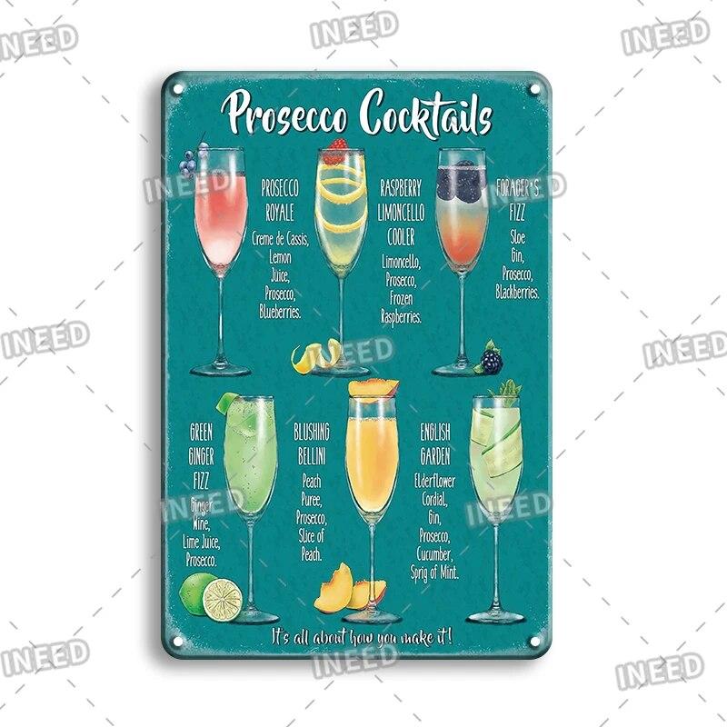Retro Vintage Cocktail Recipe Tin Signs Metal Vintage Plaque Beer Metal Plate Decorative Plaque For Bar Pub Man Cave Wall Decor