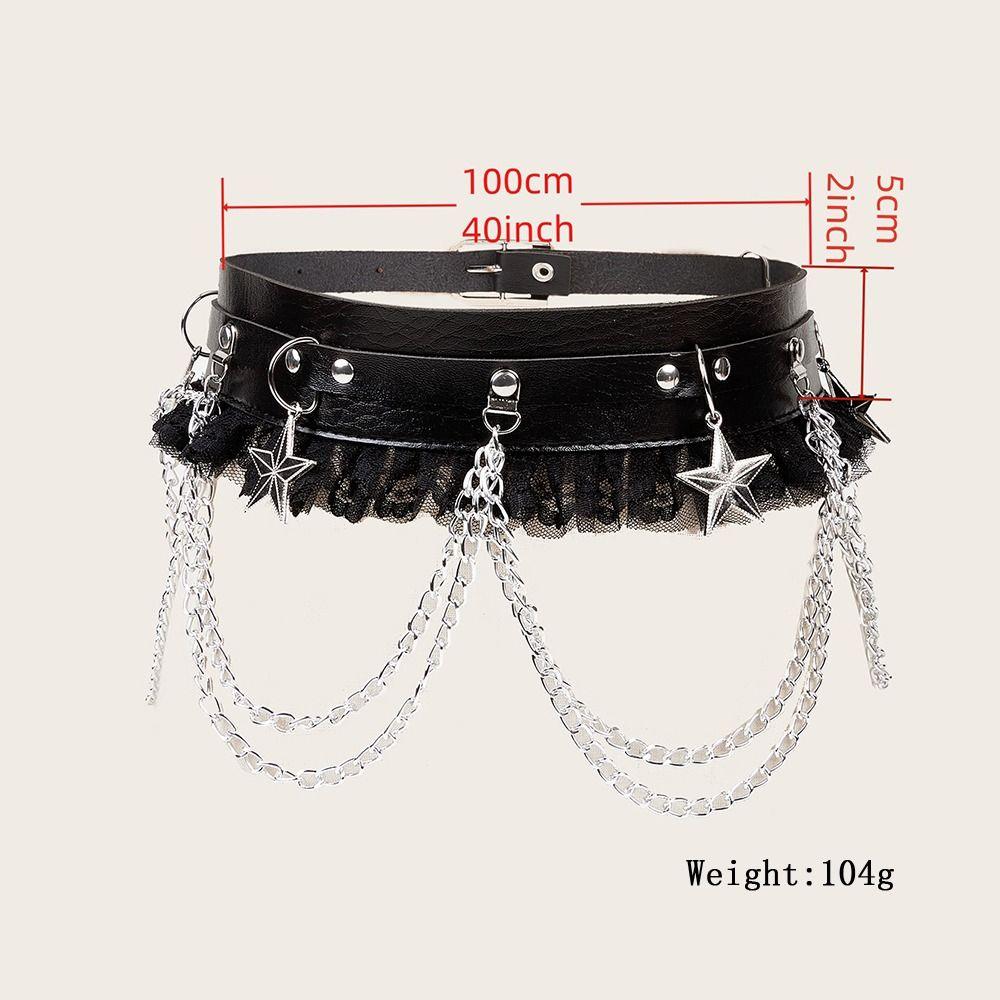 Lace Patchwork Dark Chain Punk Belt Leather Skirt Belts Y2K Jacket Embellished Waistband Women