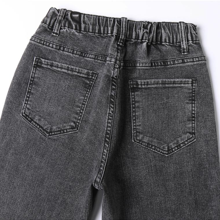 Весна Женские Джинсы Большого Размера Эластичные Пуговицы Прямые Базовые Брюки с Высокой Посадкой Синие Длинные Брюки