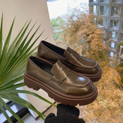 Lefu Shoes Женские туфли 2024 года, стильные кожаные туфли на толстой подошве, толстый каблук, одна нога, винтажные черные женские туфли в британском стиле