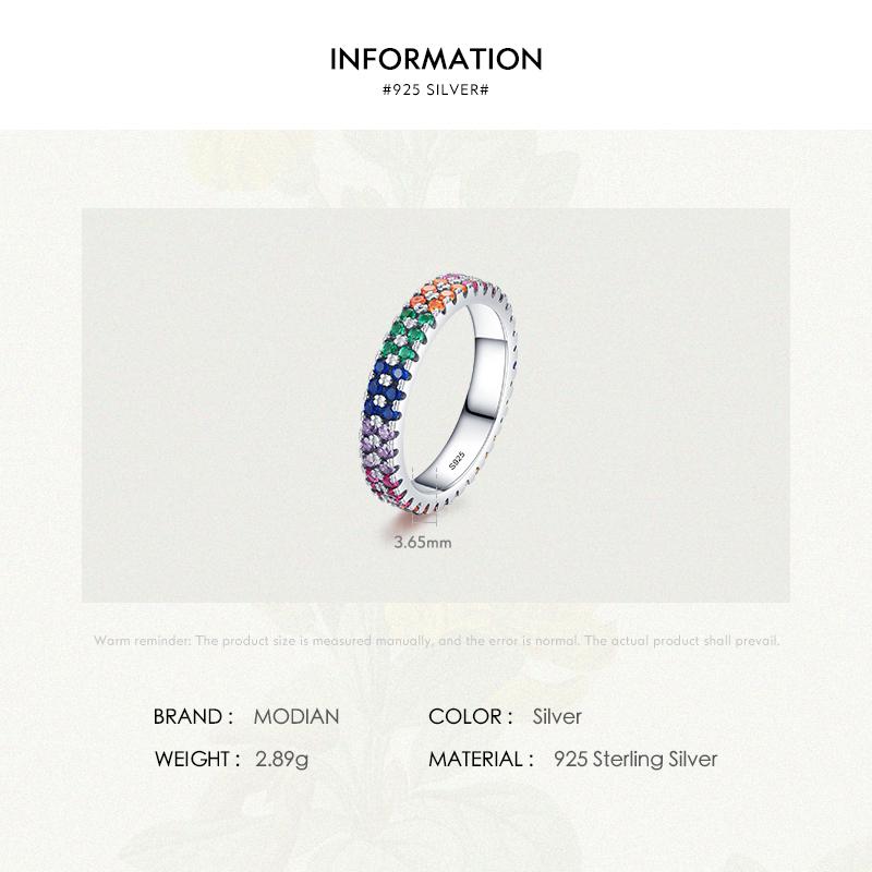 MODIAN Модное кольцо из стерлингового серебра 925 пробы с ярким многоцветным цирконием для женщин радужного цвета, ювелирные изделия, подарок