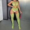 Sexy Lingerie Fruit Green Jacquard Perspective Mesh Garment Suspender Neck Hip Skirt