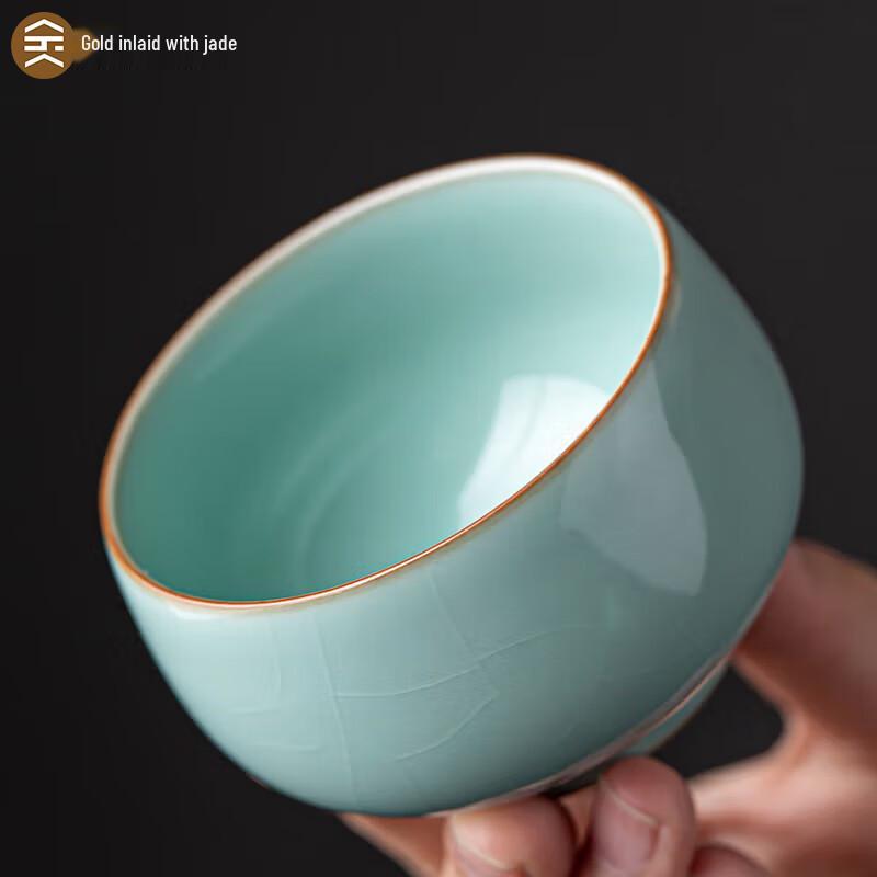 Gold-Inlaid Jade Ru Kiln Ceramic Master Tea Cup