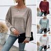 Women T-shirt Round Neck Solid Color Long Sleeve T-Shirt Loose Fit Autumn