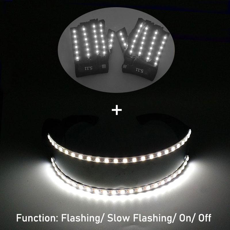 1set Luminous Glowing Glasses and Gloves Remote Control LED Glasses&Gloves Carnival Party Performance Props Festival Supplies