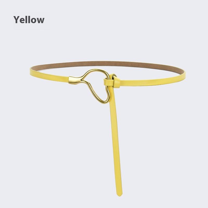 Женский кожаный ремень с узлом и украшением под рубашку, простой и универсальный тонкий ремень из чистой коровьей кожи