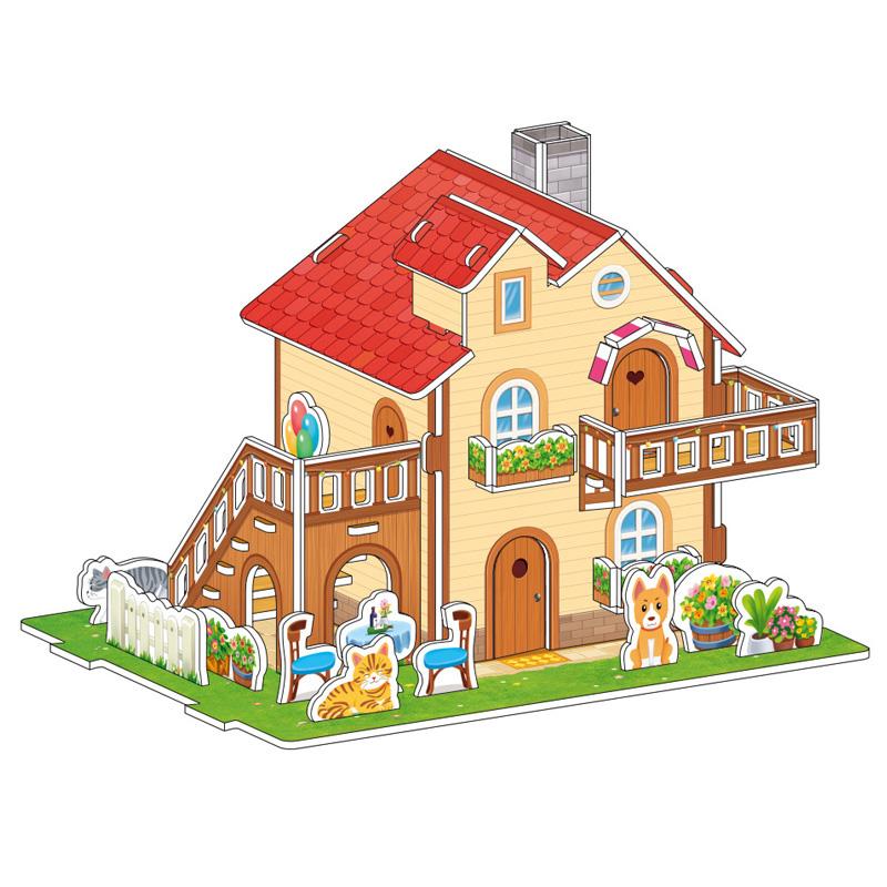 Cartoon Three-Dimensional Puzzle Children's Handmade DIY Toys Paper Card Villa Building Model Desktop Decoration