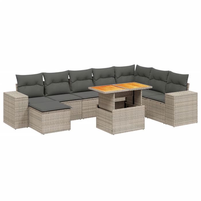 VidaXL Salon de Jardin avec Coussins 9 pcs, Canapés de Terrasse, Ensemble de Meubles de Patio, Mobilier d'Extérieur, Gris 3272775