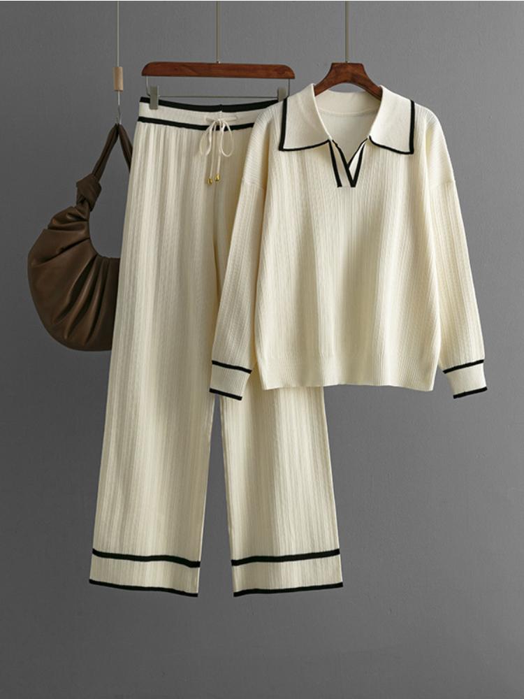 Elegant Women's Sweater Two Piece Sets Autumn Winter New Office Ladies Knitted Jumpers and Pants 2 Pieces Sets Outifits Women