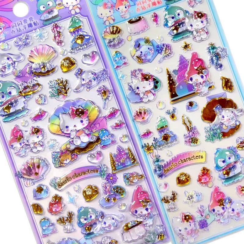 4 Pcs Hello Kitty Kuromi Melody 3D Relief Stickers Set for Kids Guka Decorative Diamond Stickers Mixed Animation Derivatives