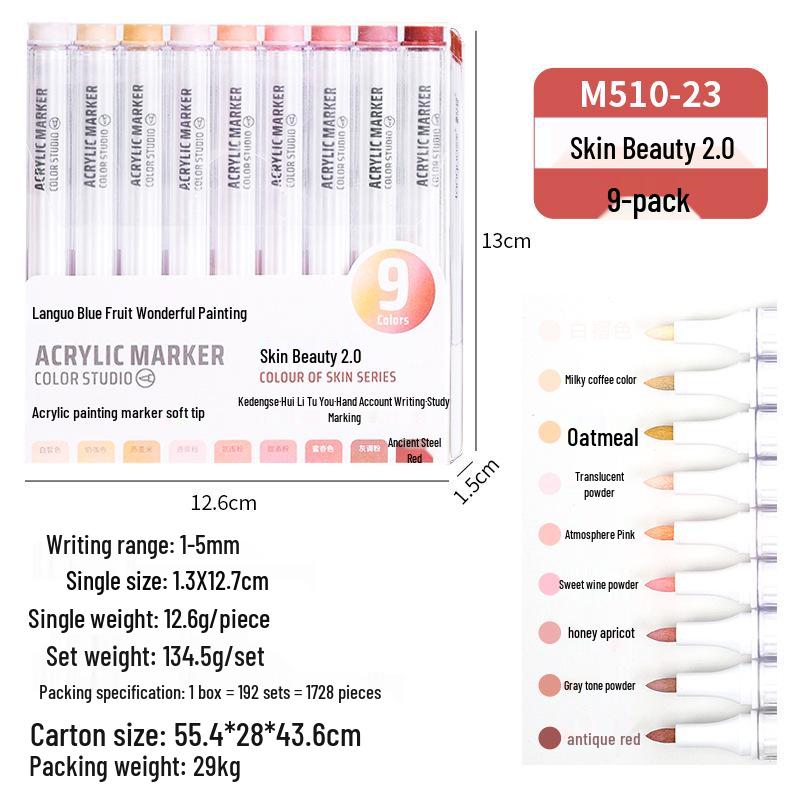 Blue Fruit M510 Soft Head Acrylic Marker Pen Set - 9 Colors for Art, Painting, and Graffiti
