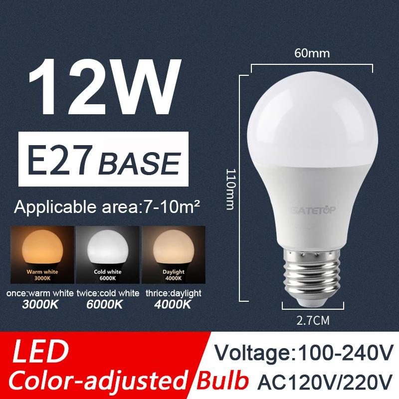 Светодиодная 3-цветная регулируемая лампа AC110 AC220 E27 B22 8W-24W CCT с функцией памяти и сбросом цветовой температуры для внутреннего освещения