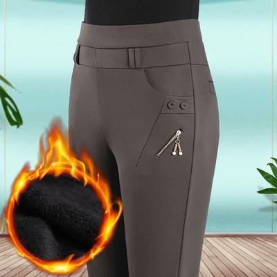 Женские эластичные брюки с высокой талией, прямые, плотные, повседневные брюки больших размеров