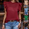 Hundred Fold Shoulder Ruffle Sleeves Solid Color Top Short Sleeved T-shirt Women's Clothing