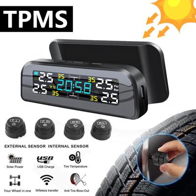 Умная автомобильная система контроля давления в шинах TPMS, солнечные цифровые часы, ЖК-дисплей, система защитной сигнализации, давление в шинах, температура