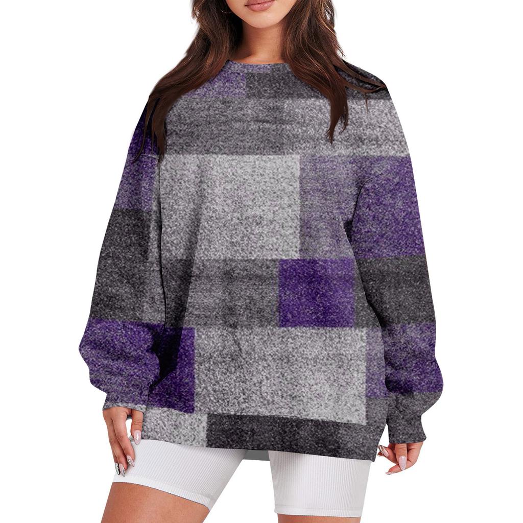 Женский повседневный свободный свитер с круглым вырезом и длинными рукавами с принтом и карманом