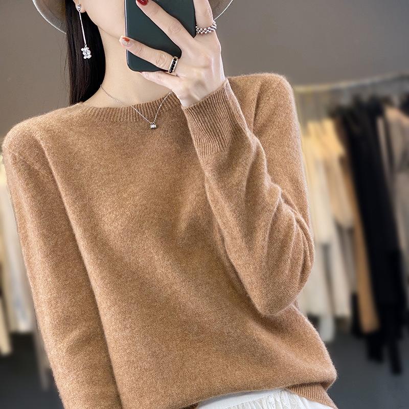 INDFS Женская мода Повседневный Осень Зима Однотонный Принт Длинный Рукав О-Образным Вырезом Свитера