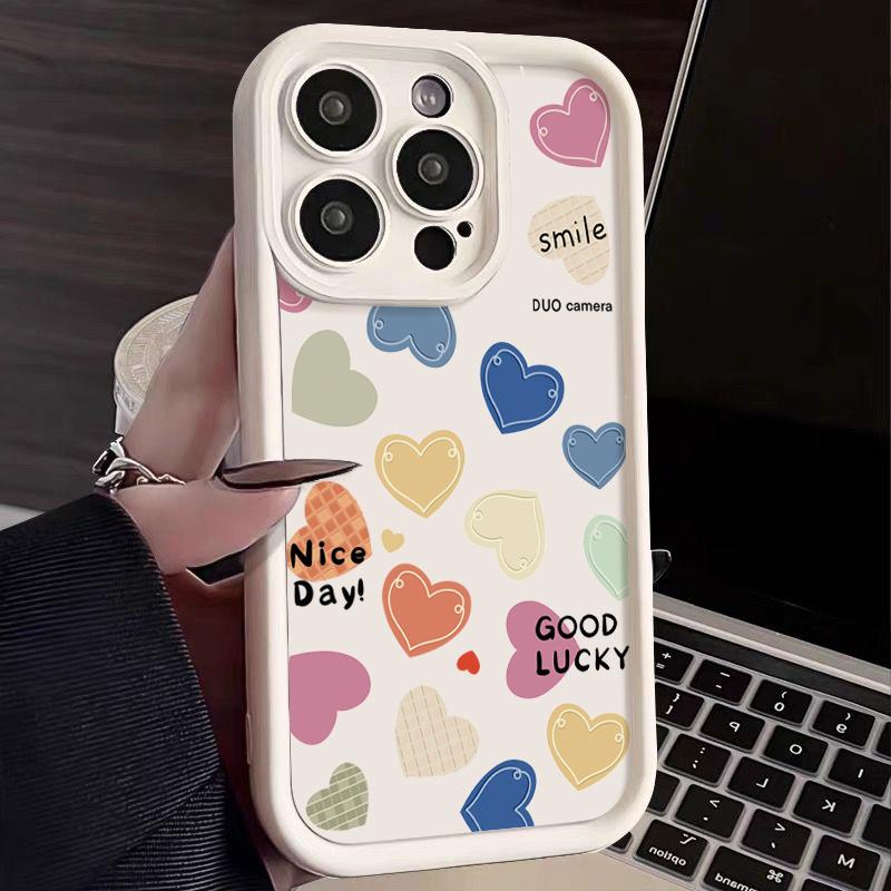 Чехол с узором из разноцветных сердечек для IPhone 16 Pro Max 15 14 Plus 13 12 11 Pro Max Ударопрочный Мягкий ТПУ Чехол для Телефона Funda Coque