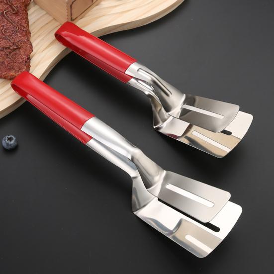 Зажим для еды из нержавеющей стали с прорезями, противоожоговая, противоскользящая резиновая ручка, многофункциональный стейк, мясо, рыба, жарка барбекю, сервировочный зажим, щипцы, лопаточка