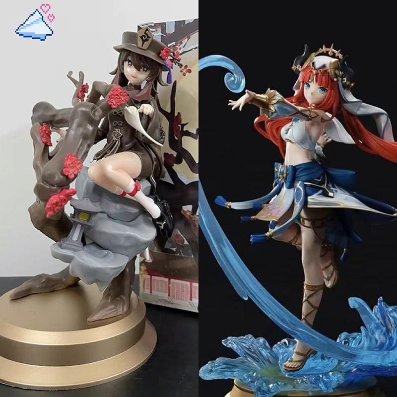 Genshin Impact 27cm Pvc Anime Figure Nilu and 23cm Hu Tao Figure Doll Action Figure Collectible Toy Desktop Decoration Gifts