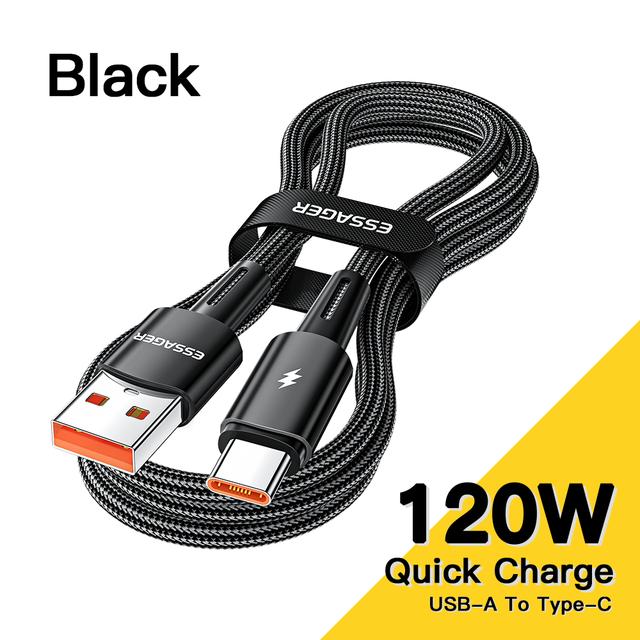 Essager 120 Вт сверхбыстрая зарядка Type-C, 67 Вт, USB-кабель для быстрой зарядки 6A для Xiaomi 12Pro Redmi K50 Note 11Pro Black Shark 5Pro