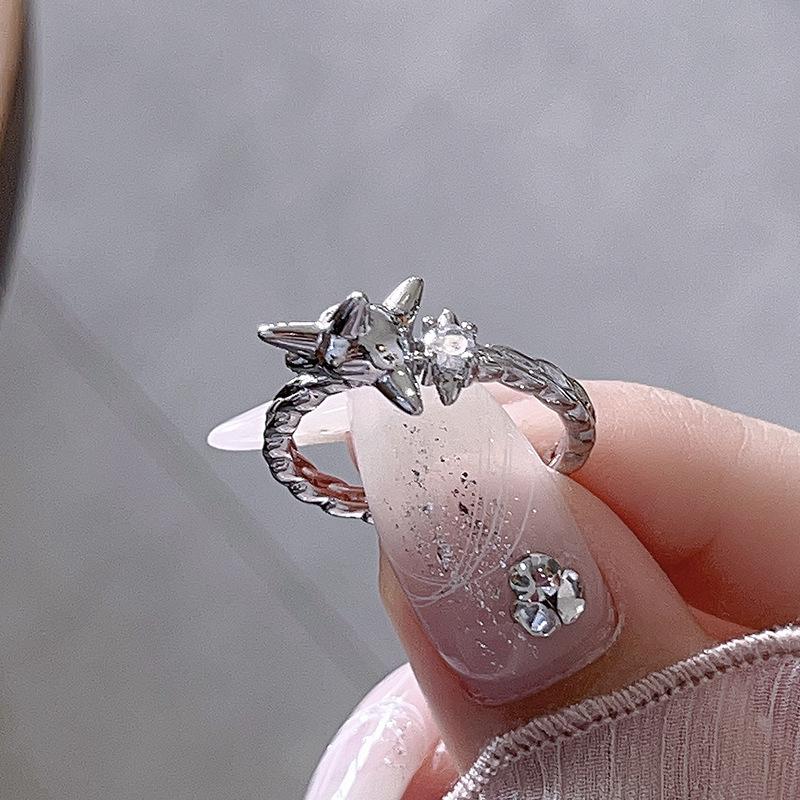 Оригинальный дизайн Нишевый Высокое качество Холодный стиль Личность Циркон Мода Французский Неправильное Открытие Кольцо Женское