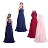 Kids Girls Sleeveless Halter Lace Chiffon Princess Pageant Evening Gown Wedding Bridesmaid Flower Girl Dress