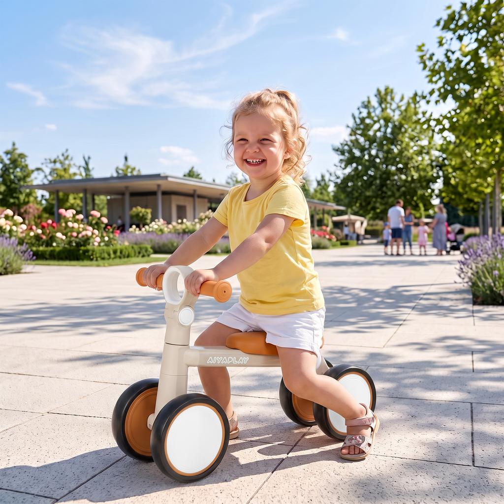 Balance Bike, Lightweight Baby Balance Bike with Foldable Design, Adjustable Seat, No Pedal for 1-2 Years, Cream White