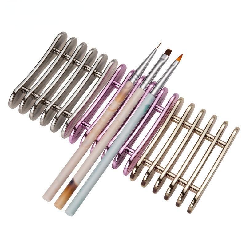 New Makeup Brush Nail Pen Rack 5-grid Electroplating Desktop Nail Tool Storage Rack Brush Cleaning and Drying Rack Beauty Tools