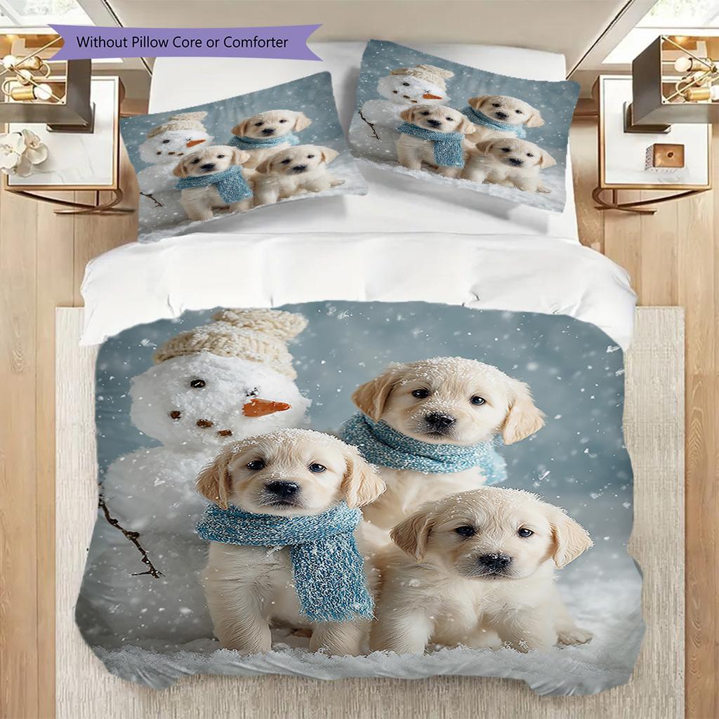 Golden Retriever Pattern Bedding Quilt Set Quilt Cover Pillowcase Home Decoration Birthday Gift (1 * duvet cover + 2 * pillowcase, without core)