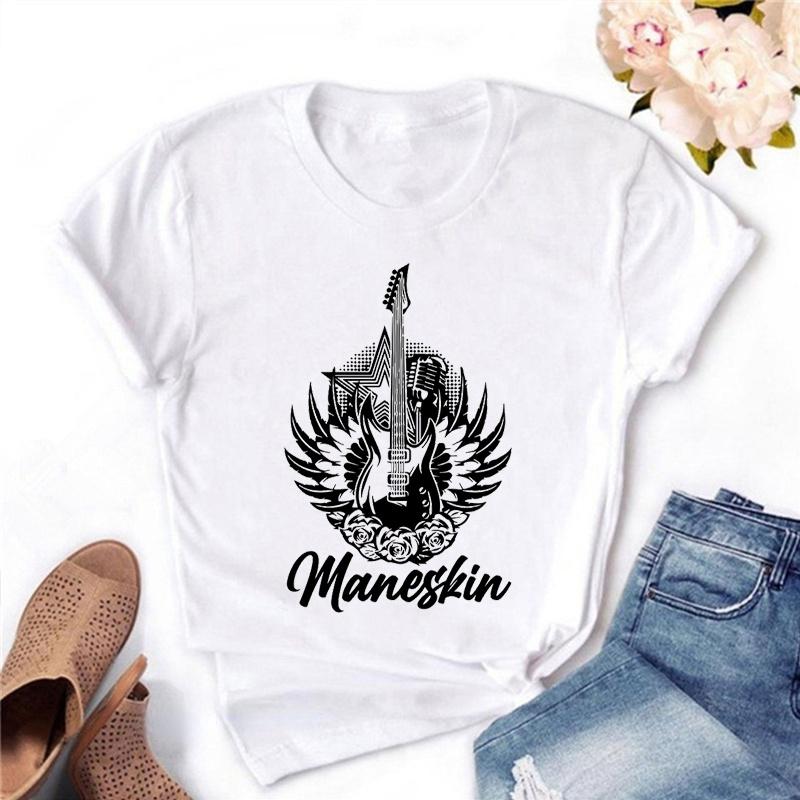 Graphic Tee Maneskin T Shirts Graphic Print Women Clothes Female Clothing Harajuku Short Sleeve T-Shirts 90S Top