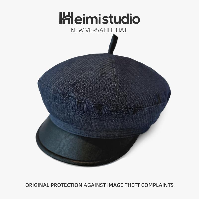 25 Early Autumn New Cotton and Linen Retro Leather Brim Octagonal Hat Women's Street Fashion Newsboy Hat Tide