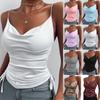 Summer Fashion Women V-neck Spaghetti Straps Camisole Cami Vest Tank Top Drawstring T-shirt Top Loose Sleeveless Blouses Slim Shirt Crop Top