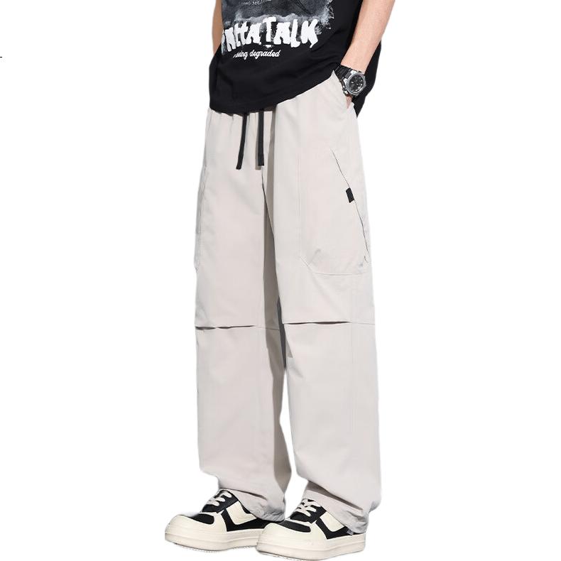 Paul Frank American-Style Cargo Pants for Men, Spring And Autumn New Loose Straight-Leg Casual Trousers, Black Regular Size M