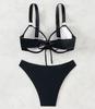 Женский купальник сексуальный черный с жесткой спинкой, широкими бретелями, завязками сзади, высокой талией, бикини, раздельный комплект, пляжная одежда, купальные костюмы
