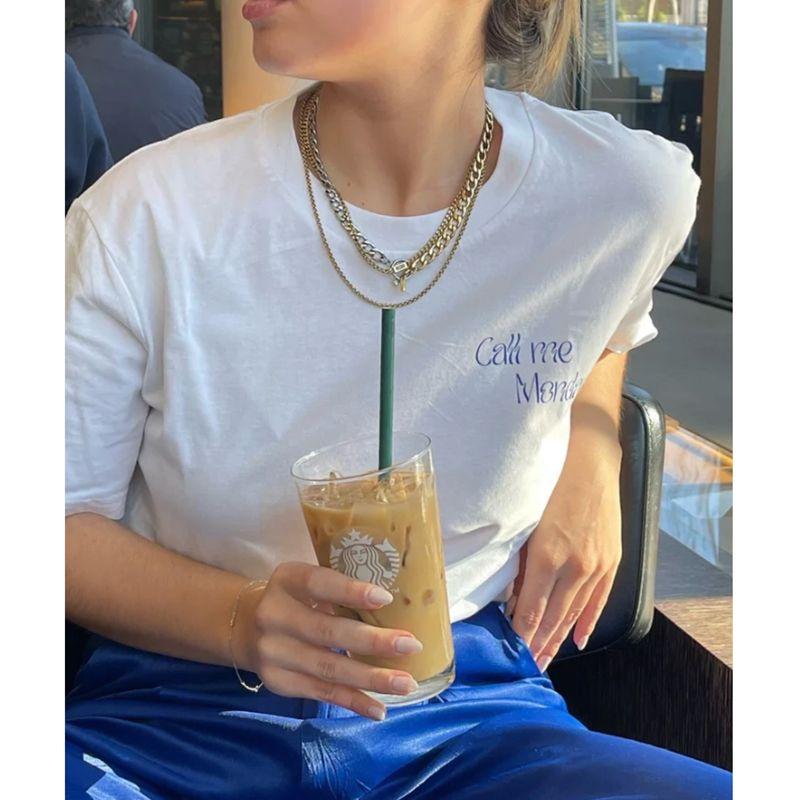 Call Me Monday American Retro Sports Style Blogger Letter Print Casual Cotton Short Sleeve T-shirt for Women