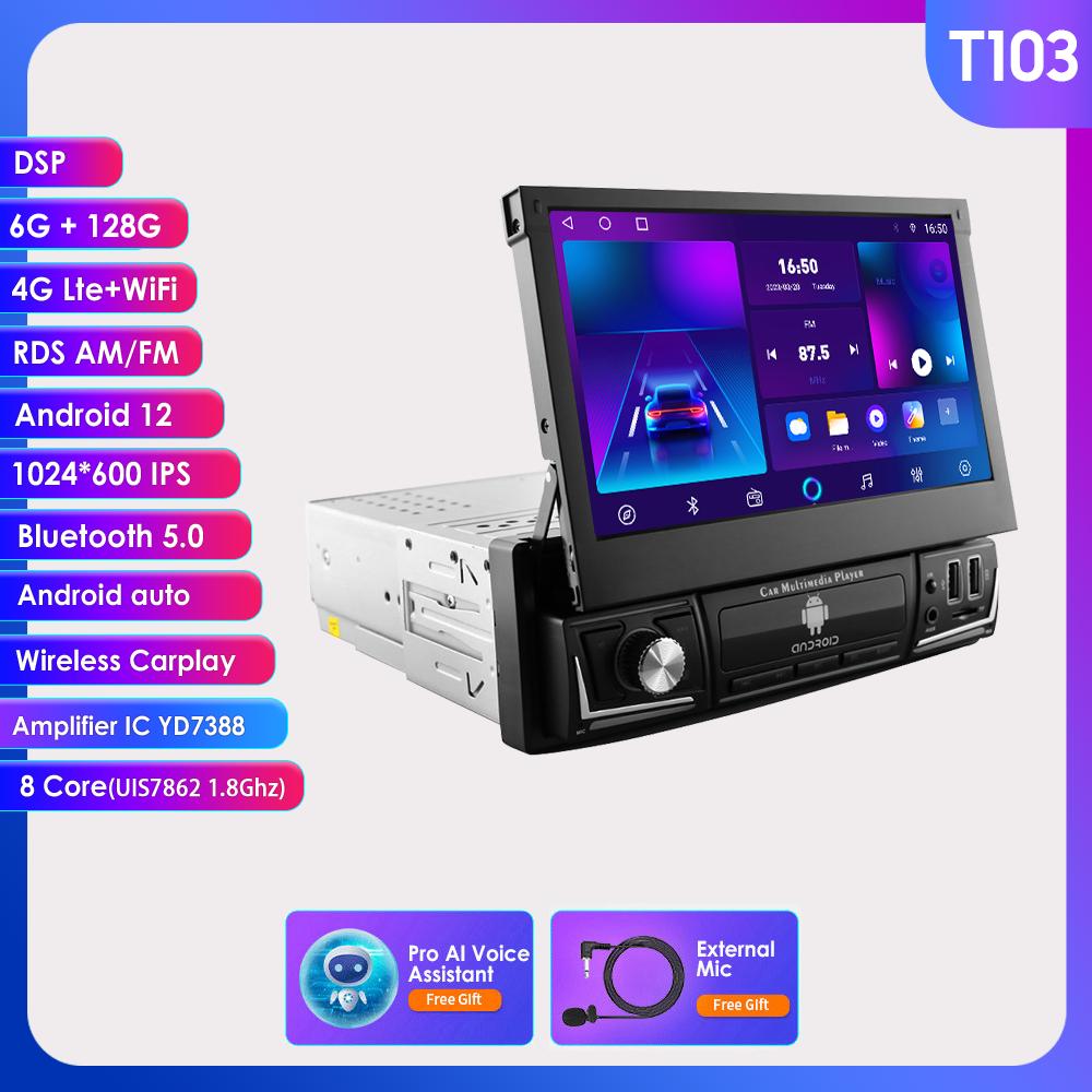 Автомобильная магнитола Hizpo 7 дюймов, одинарный, 1 Din, авторадио, CarPlay, GPS-навигация, выдвижной экран, 1Din, Android 12, мультимедийный плеер, универсальное аудио-видео головное устройство