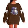 Ladies' Christmas Printed Bow Round Neck Long Sleeved Loose Pullover Sweater Sweatshirt Top