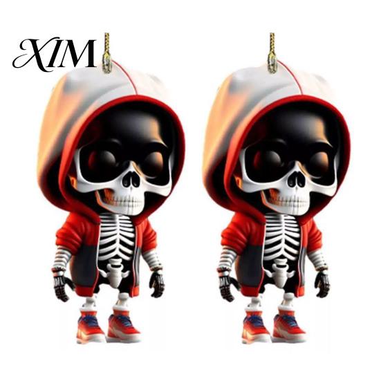 Creative Halloween Party Favors 2Pcs Hoodie Skeleton Ornaments, 2D Flat Acrylic Pendants, Gothic Unique Interior Car Accessories Style