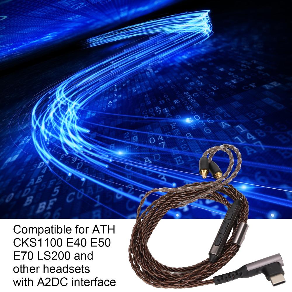 Ear Hanging TYPE C a2DC Connector With Mic Weaved Earphone Cable for ATH E50 E70 LS300 CKS1100 Home