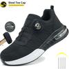 Men Steel Toe Rotary Buckle Safety Work Shoes Mesh Breathable Light Comfortable Industrial Construction Shoes Puncture Proof