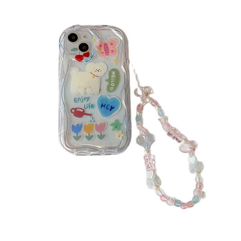 Корейский милый граффити щенок бабочка любовь сердце браслет чехол для телефона для Iphone 14 13 12 11 Pro Max прозрачный противоударный мягкий чехол