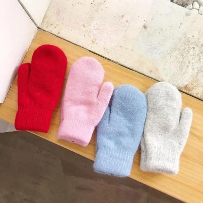 1 пара двухслойных перчаток из кроличьего меха, женские зимние, корейская версия, однотонные, на все пальцы, зимние женские перчатки, варежки для девочек