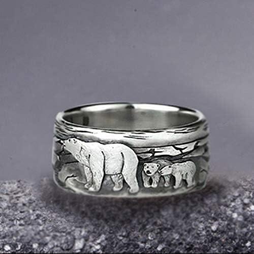 PikaLF Bear Ring for Men Cute Polar Bear Viking Bear Head Vintage Totem Hip Hop Biker Punk Animal Jewelry Gift