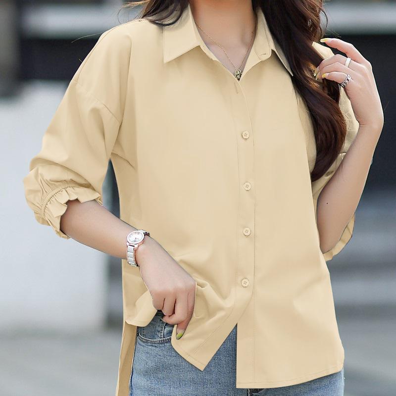 ZANZEA Women Casual Turn Down Collar Loose 3/4 Sleeve Hight Low Blouse