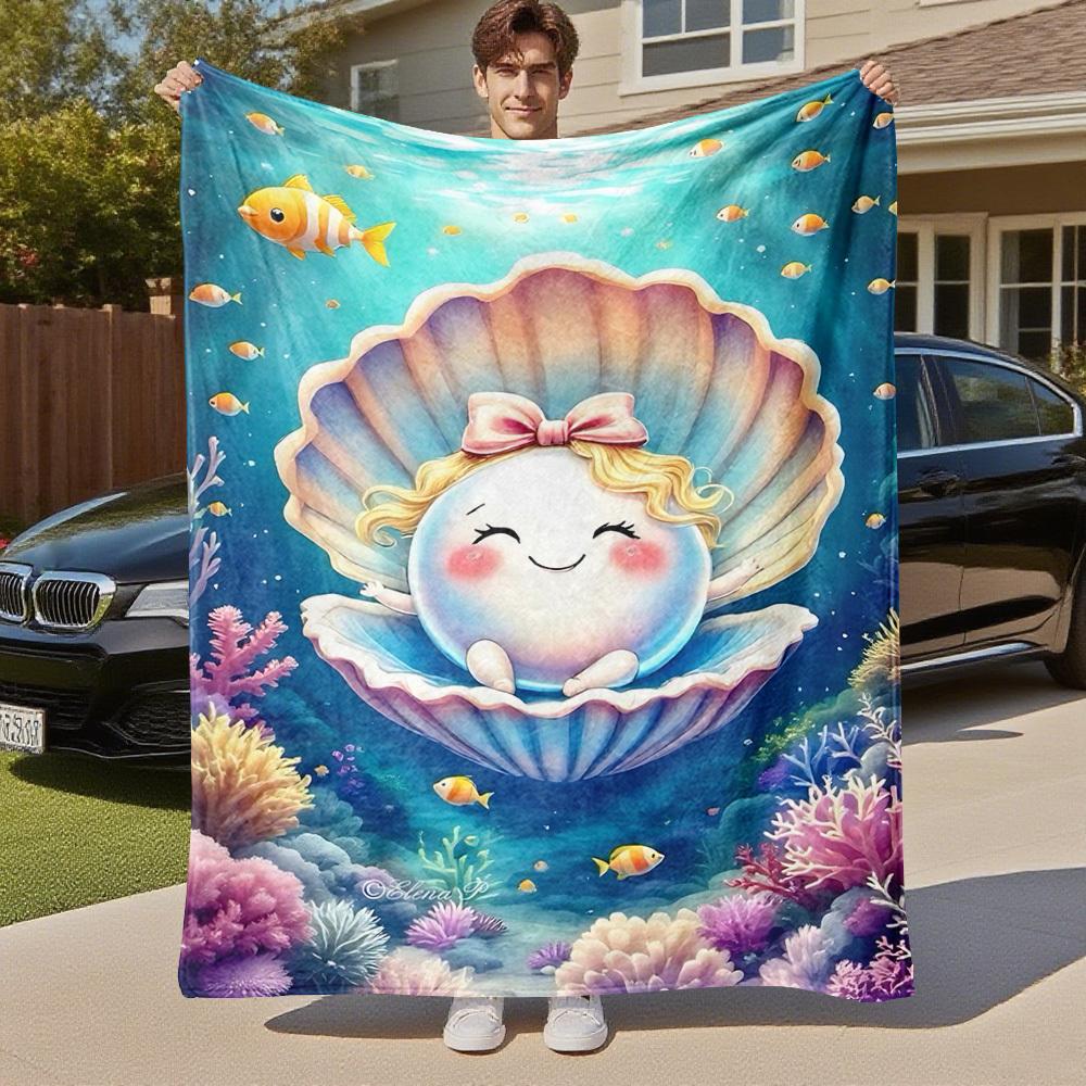 1PC shell oceanOutdoor Flannel Blanket - Soft Plush Decor for Picnics, camping, Bedroom, Playroom, Office, or Lunch Break 1314A